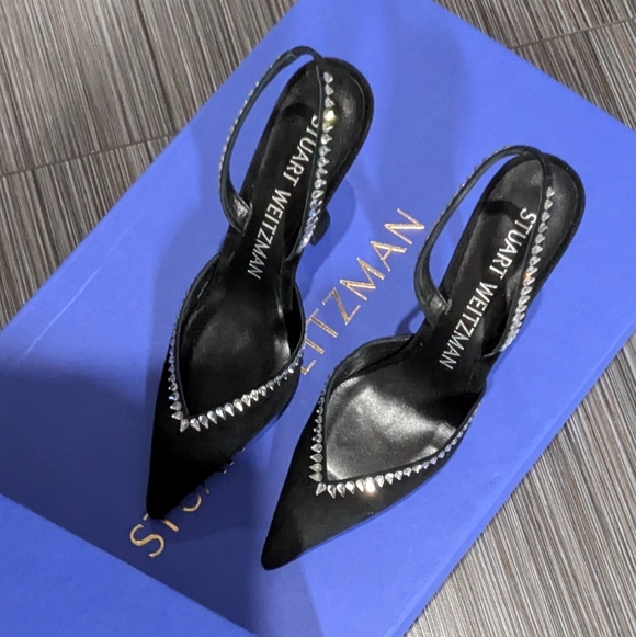 NEW Stuart Weitzman Gemcut Black Swarovski Embellished Slingback Heels NIB - Picture 4 of 4